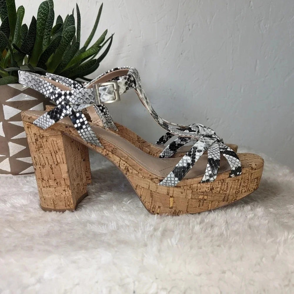 Charles David faux snakeskin strappy platform sandals 4" heel women's size 8.5 - Picture 3 of 6